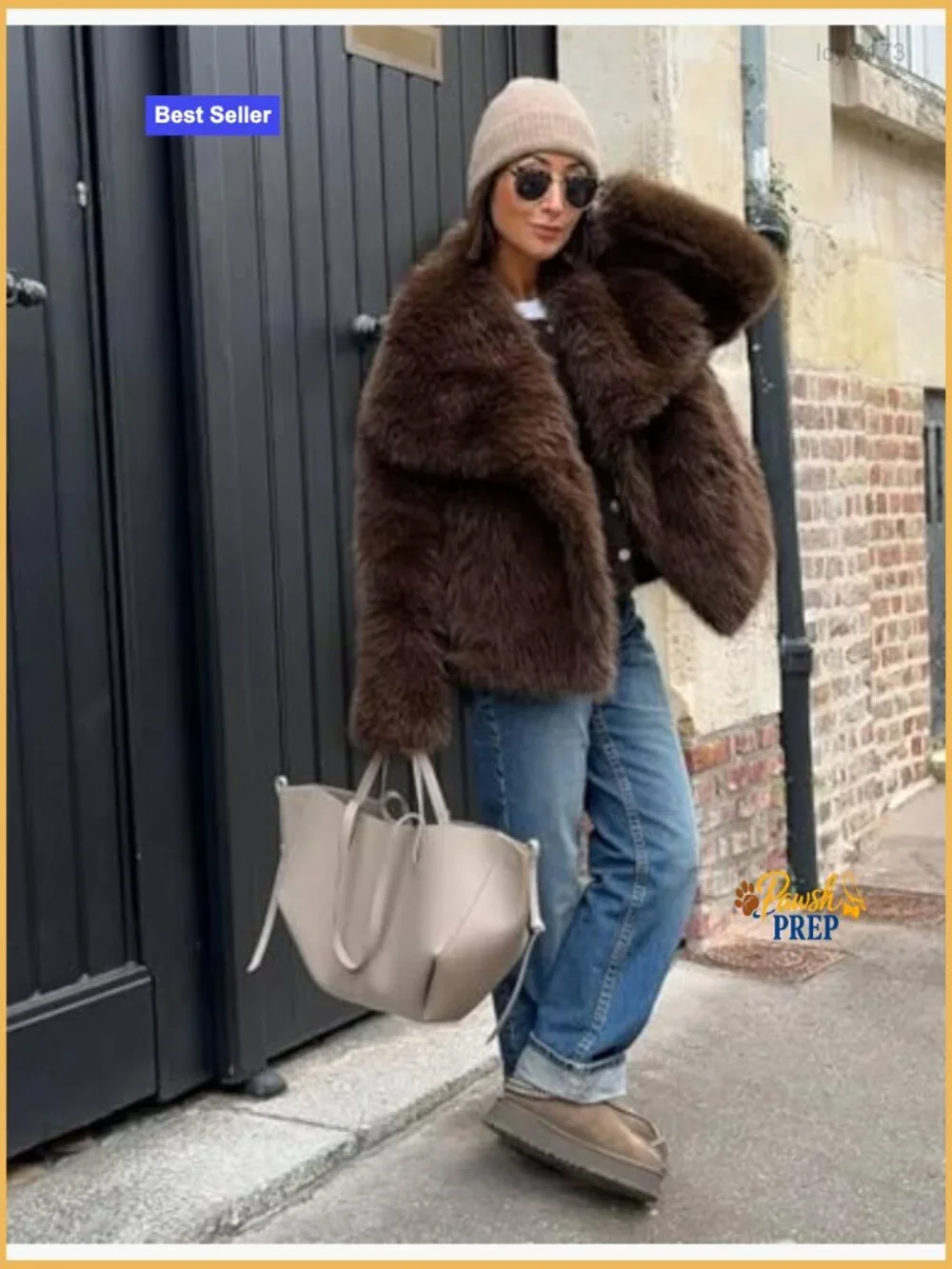 Cropped Faux Fur Coat Lapel Collar Shaggy Jacket for Women - Picture 5 of 7